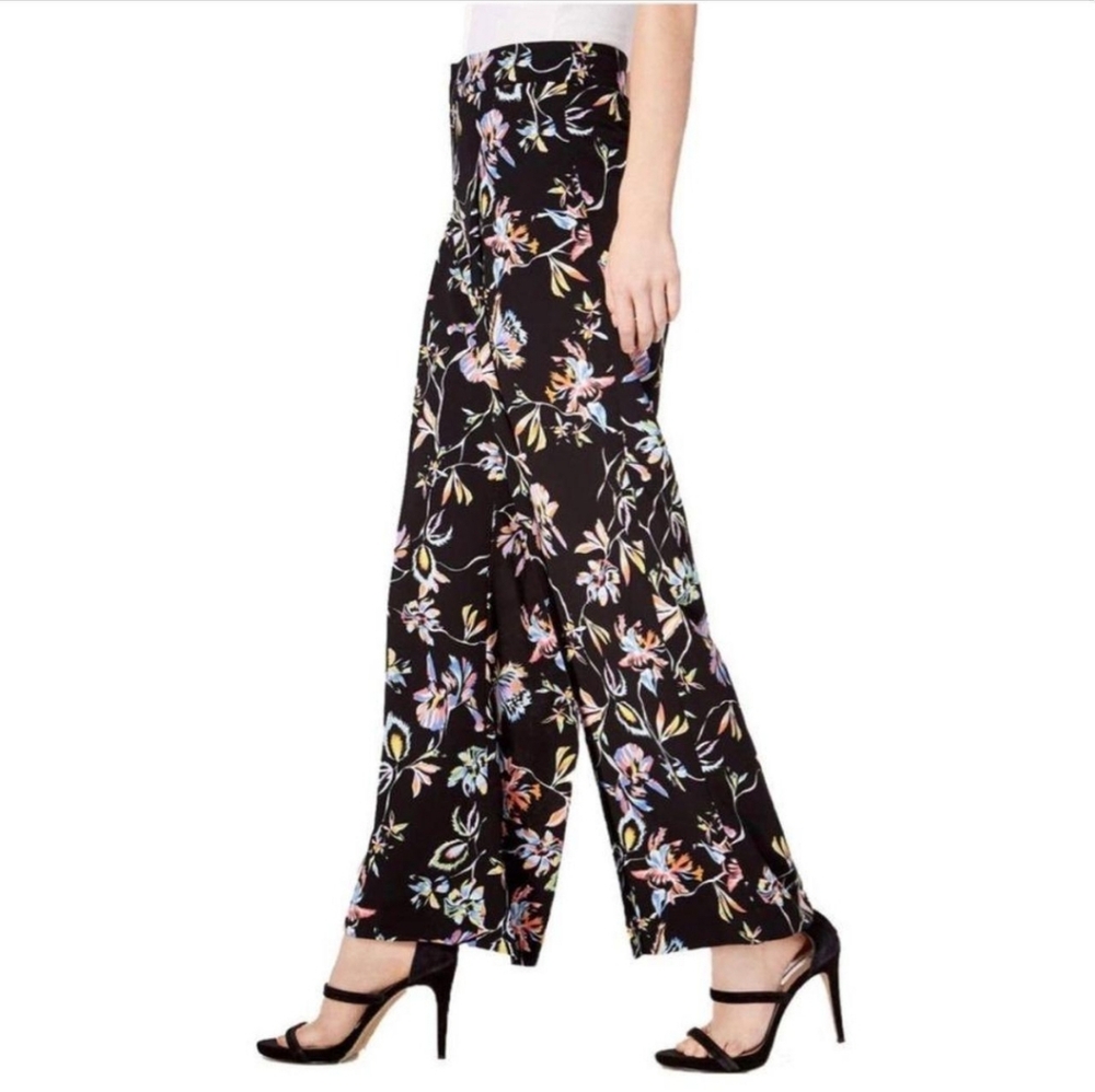 BAR‎ III Black Floral Botanical Wide Leg Flowy Palazzo Pants Size 2  Multicolor